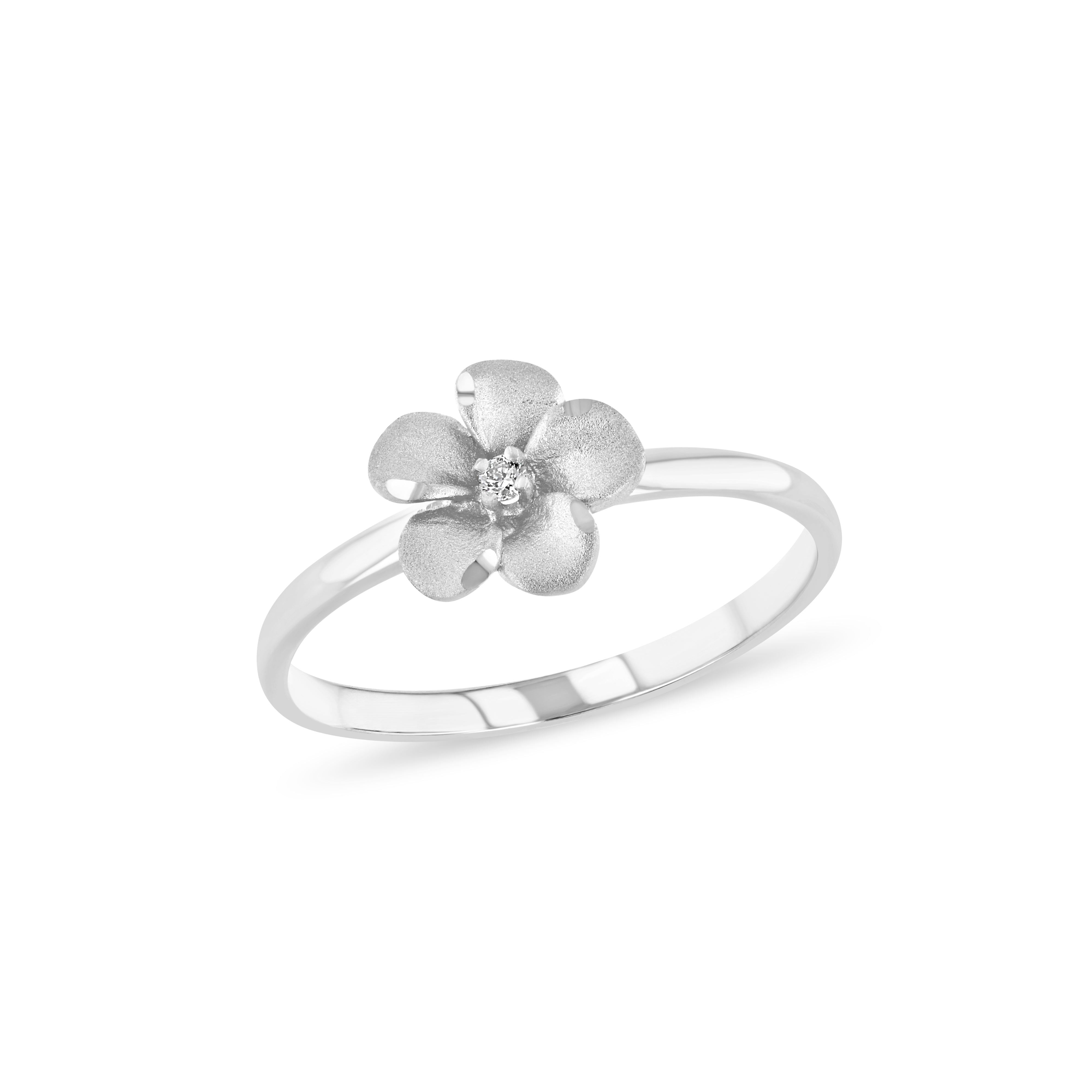 14K Gold Lab Diamond Dainty Plumeria Ring - Gianni Deloro