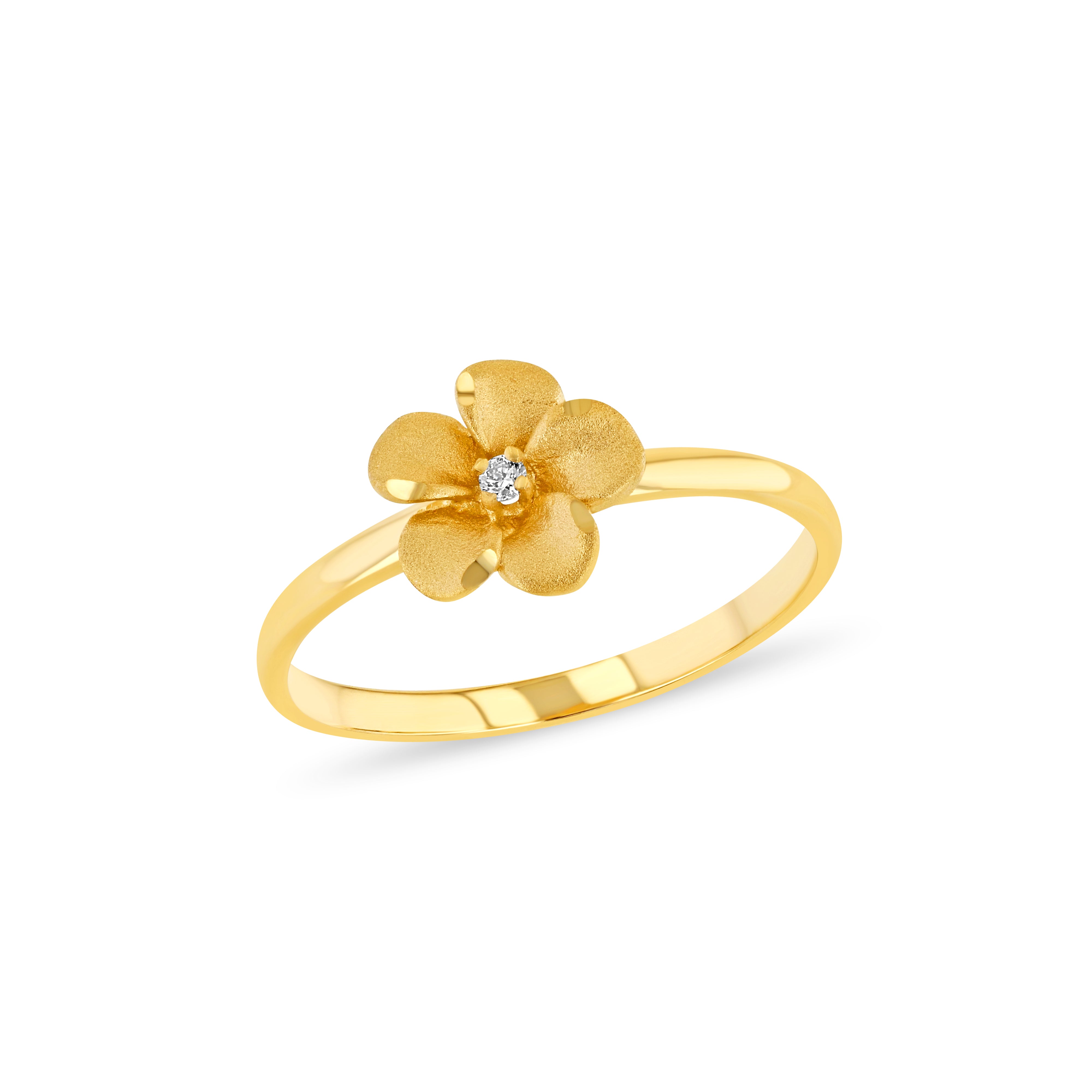 14K Gold Lab Diamond Dainty Plumeria Ring - Gianni Deloro