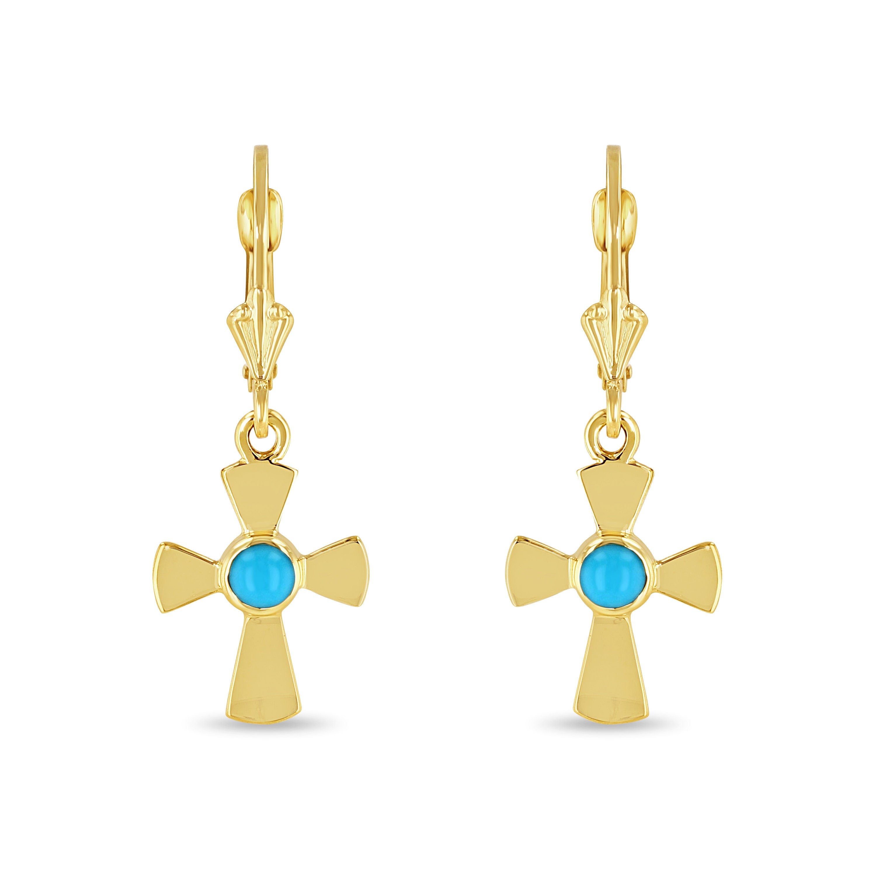 14K Gold Cross Earrings with Turquoise Stone - Gianni Deloro