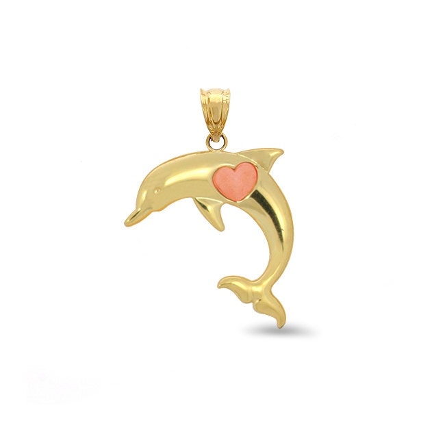 14K Gold Dolphin Pendant with Pink Heart Charm - Gianni Deloro