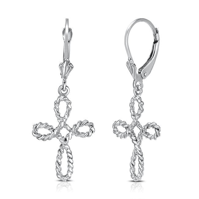 14K Gold Rope Cross Leverback Dangle Earrings – Christian Jewelry - Gianni Deloro