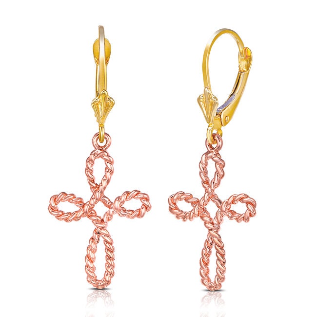 14K Gold Rope Cross Leverback Dangle Earrings – Christian Jewelry - Gianni Deloro