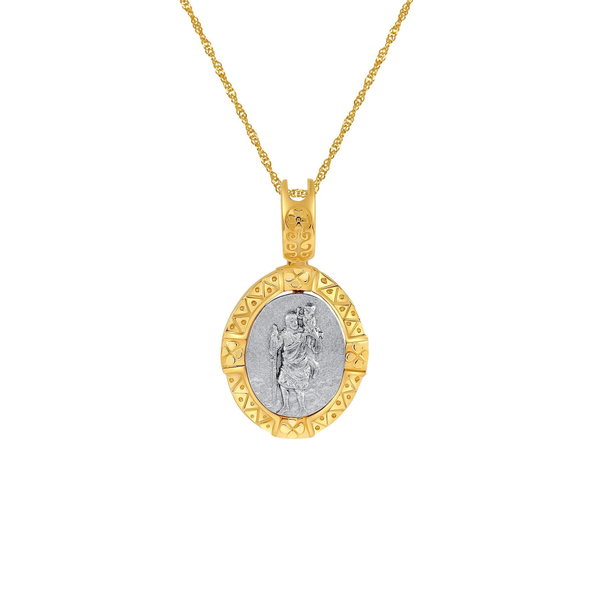 14K Gold Two Tone Saint Christopher Necklace - Gianni Deloro