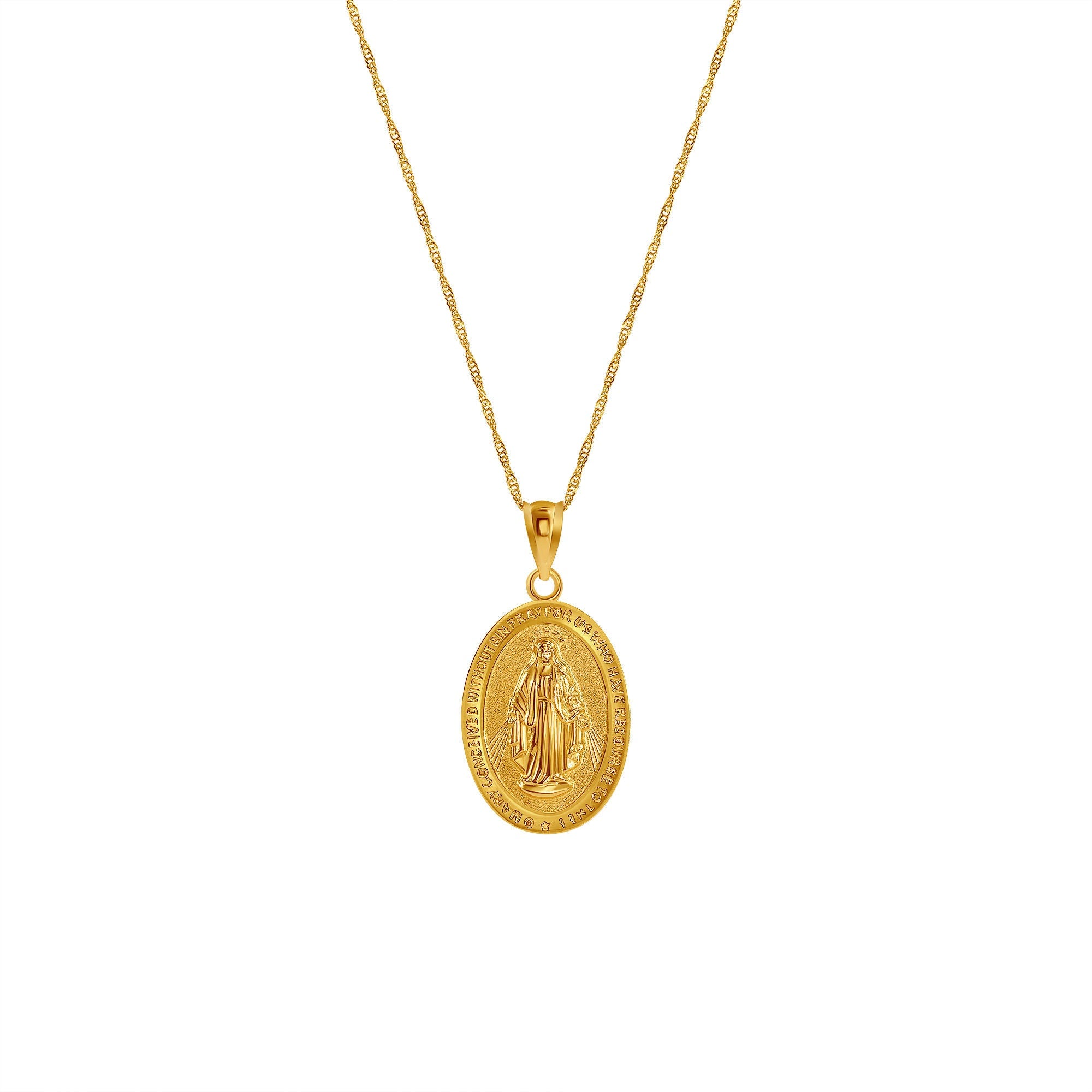 14K Gold Virgin Mary Necklace - Christian Jewelry - Gianni Deloro