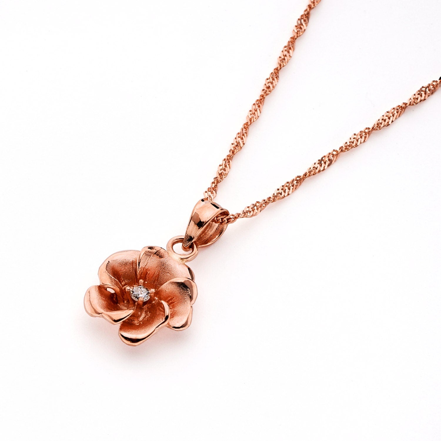 14K Rose Gold Necklace with Diamond - Women's Flower Pendant - Gianni Deloro