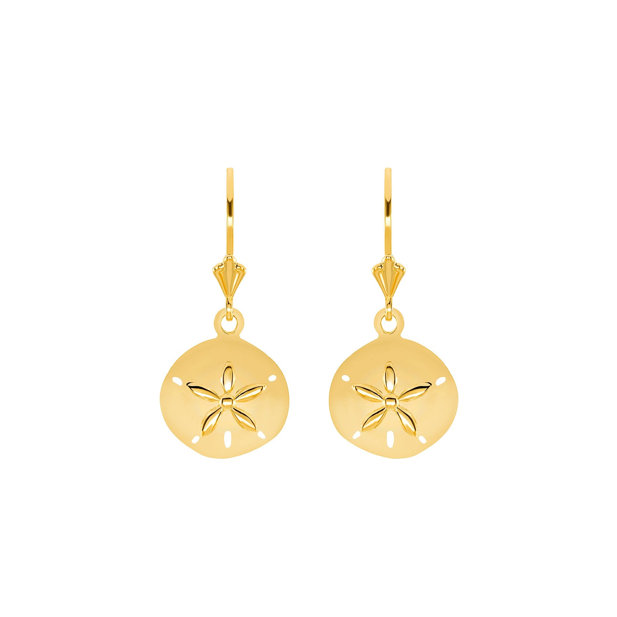14K Gold Sand Dollar Leverback Earrings – Beach Jewelry - Gianni Deloro