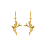 14K Gold Dove Bird Leverback Dangle Earrings - Gianni Deloro