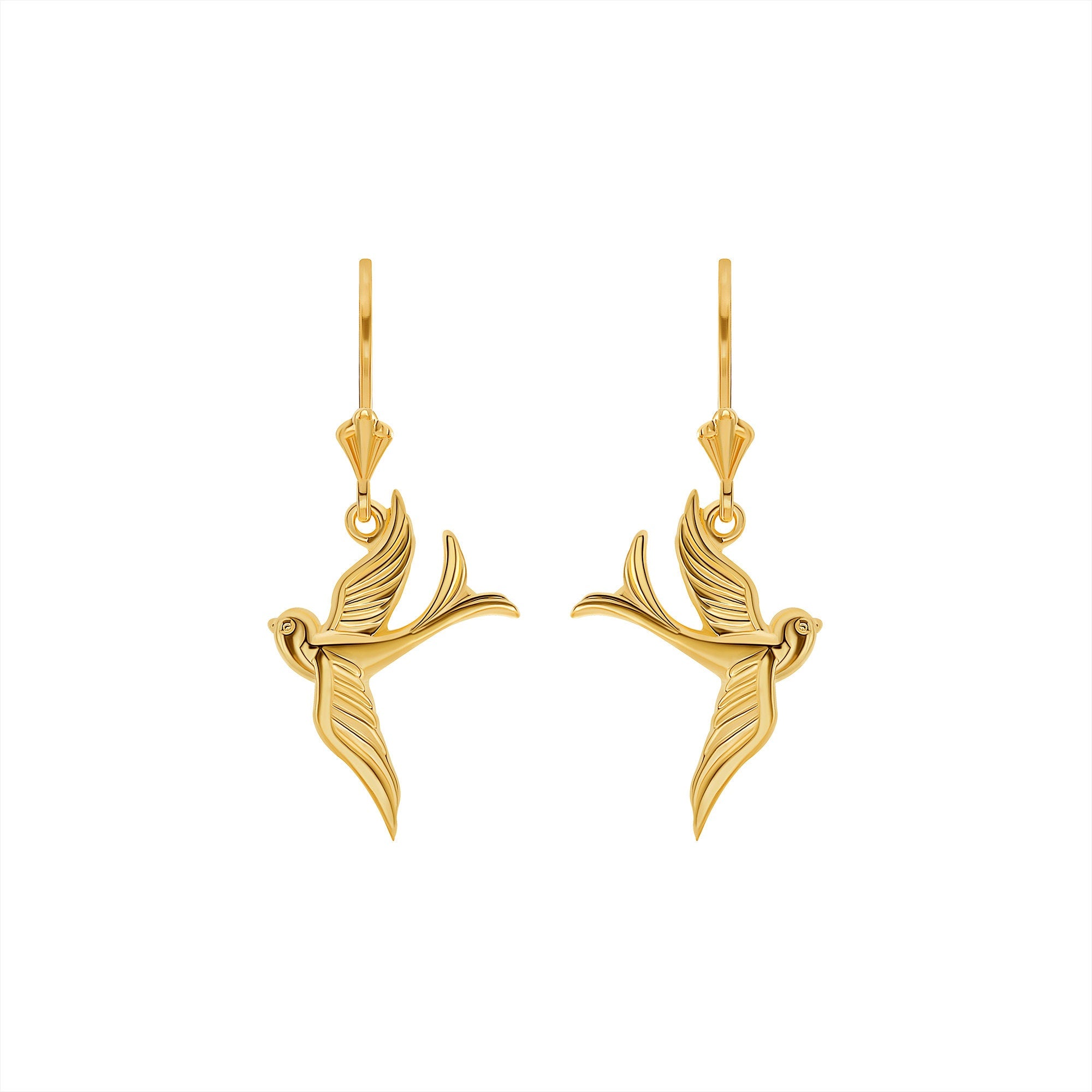 14K Gold Dove Bird Leverback Dangle Earrings - Gianni Deloro