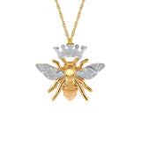 14k solid gold two tone Queen Bee pendant with crown on 18" chain