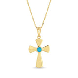 14k solid gold cross necklace with genuine turquoise stone