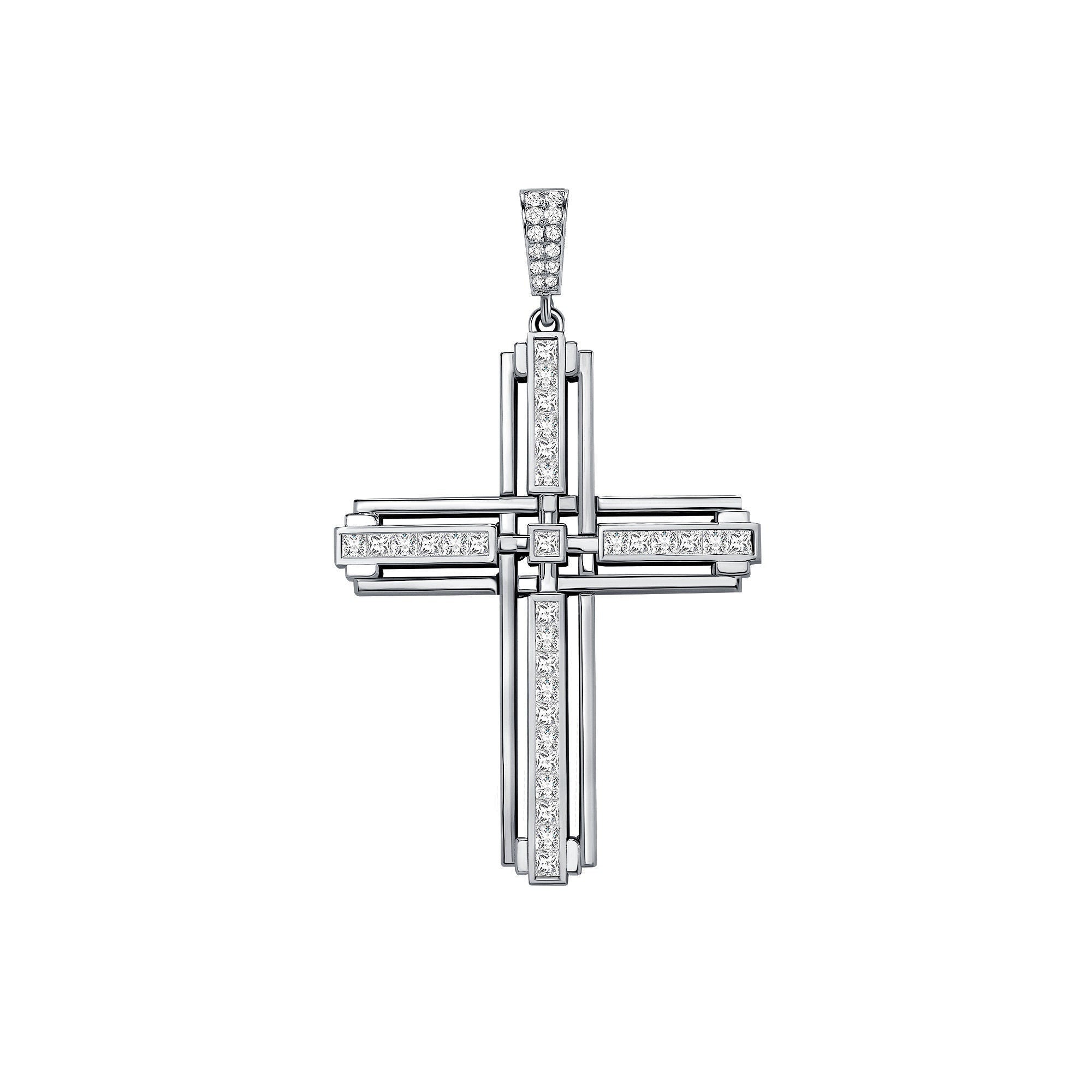 14k solid white gold 1.58ct diamond men's cross