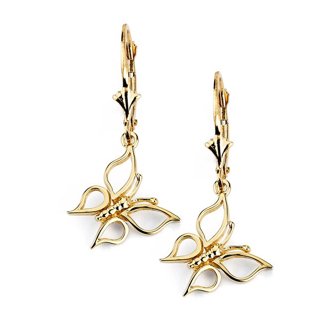 14K Gold Butterfly Leverback Dangle Earrings for Women - Gianni Deloro