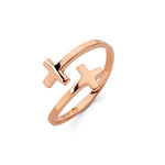 14K Gold Sideways Double Cross Ring - Christian Jewelry - Gianni Deloro