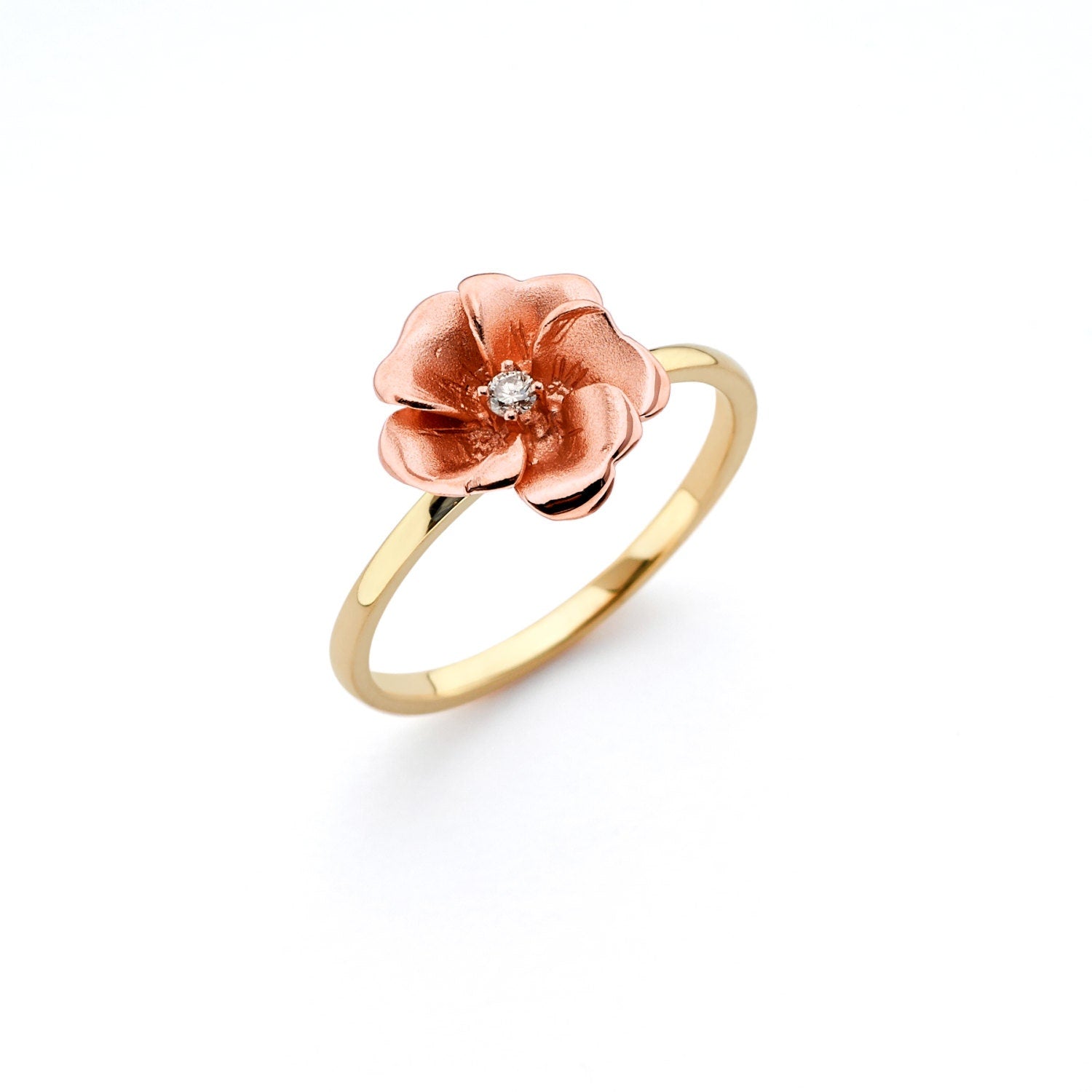 14K Two Tone Diamond Rose Ring