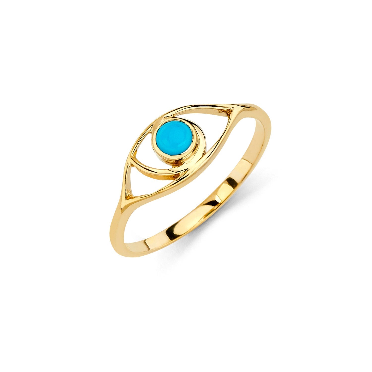 14K Gold Evil Eye Ring with Turquoise Center - Gold Rings - Gianni Deloro
