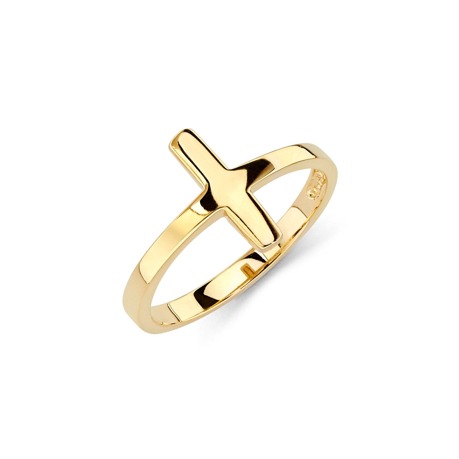 14K Gold Sideways Cross Ring - Christian Rings - Gianni Deloro