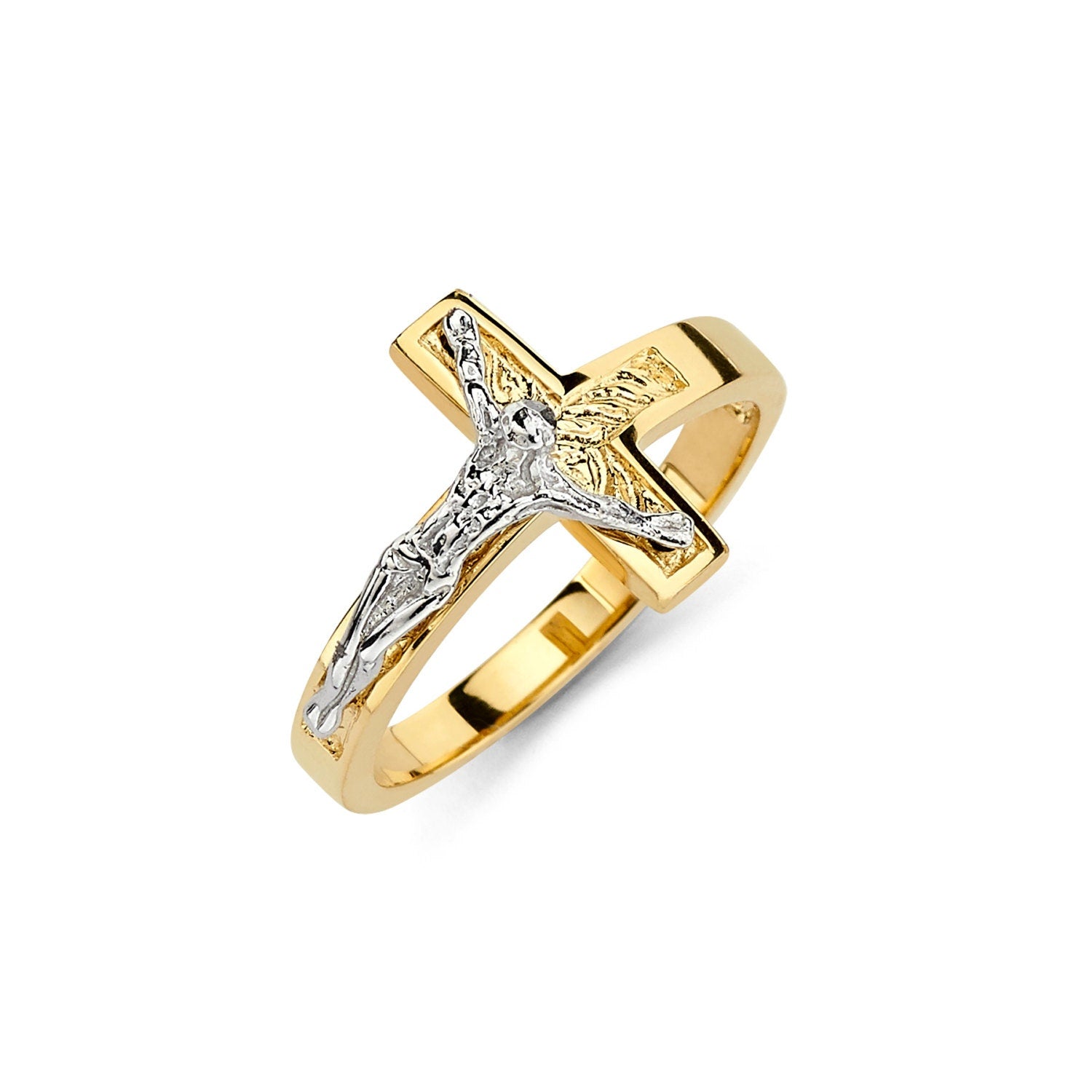 14K Two Tone Crucifix Ring