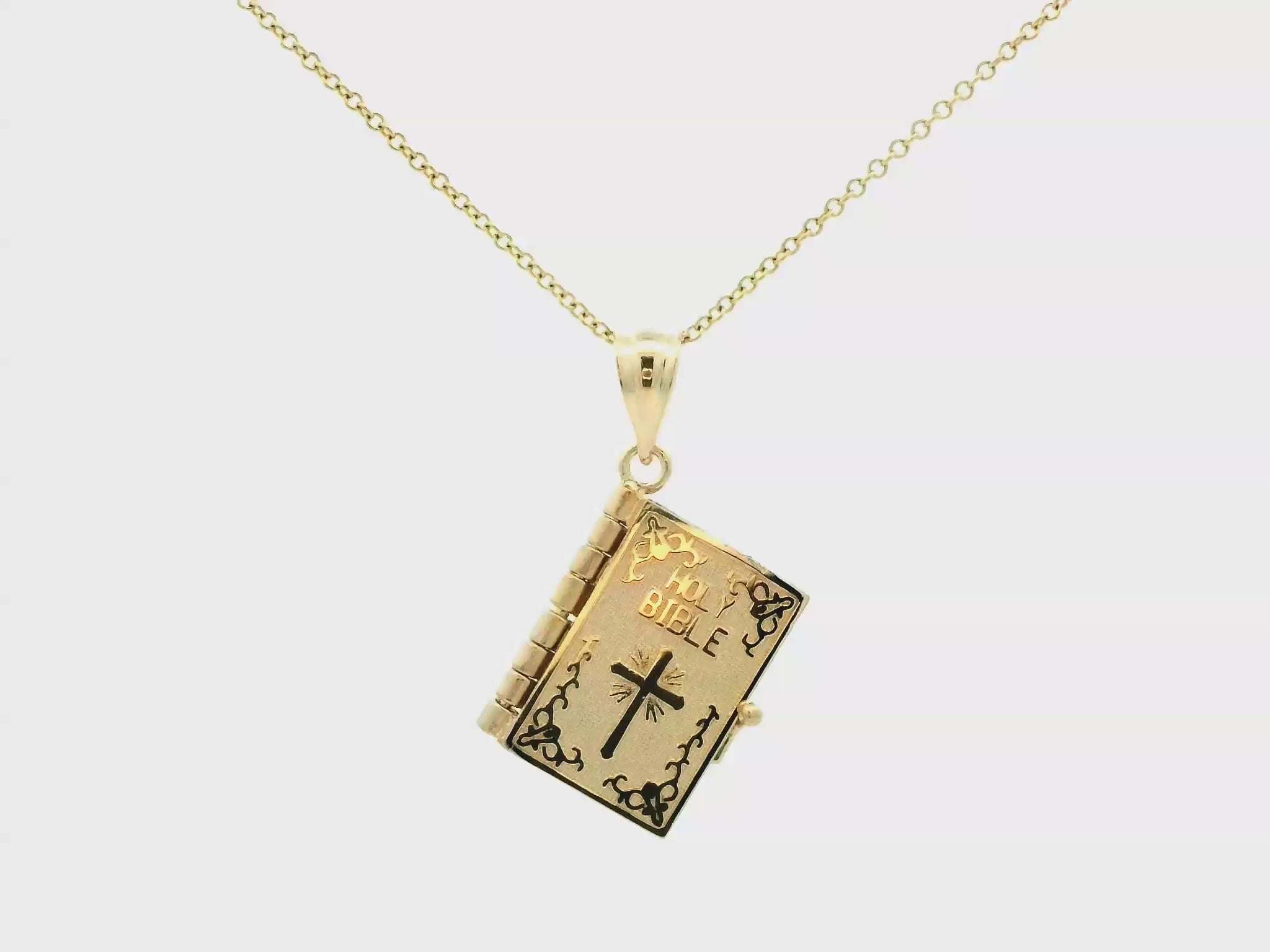 Movable Lords Prayer Opening Book Charm in White or Yellow Gold