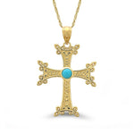 14K Armenian Gold Cross Necklace with Turquoise Stone - Gianni Deloro