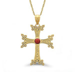 14K Armenian Gold Cross Pendant Necklace with Garnet Stone - Gianni Deloro