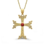14K Armenian Gold Cross Pendant Necklace with Garnet Stone - Gianni Deloro