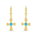 14K Gold Cross Earrings with Turquoise Stone - Gianni Deloro