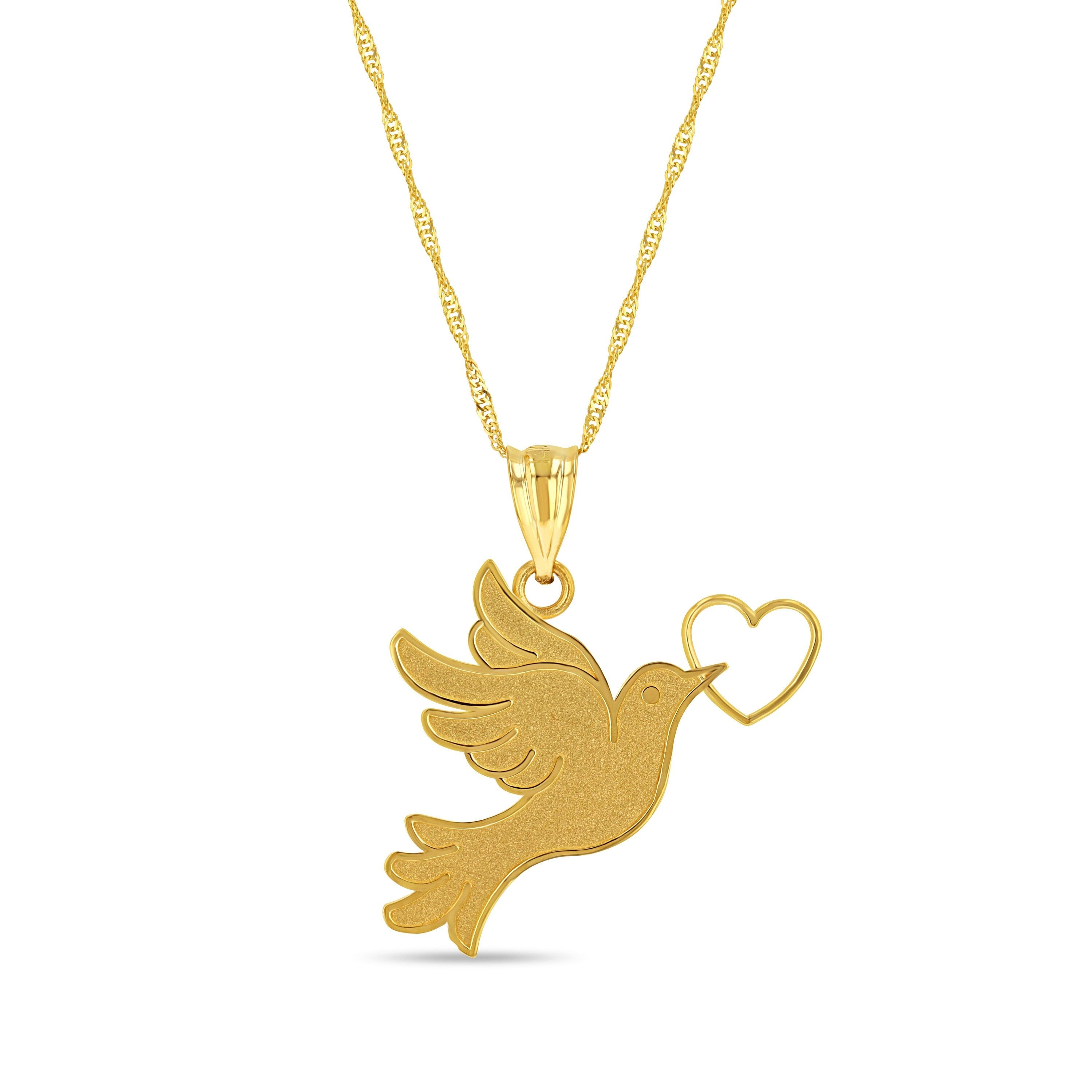 14K Gold Dove Necklace with Heart - Gold Bird Pendant – Gianni Deloro