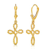 14K Gold Rope Cross Leverback Dangle Earrings – Christian Jewelry - Gianni Deloro