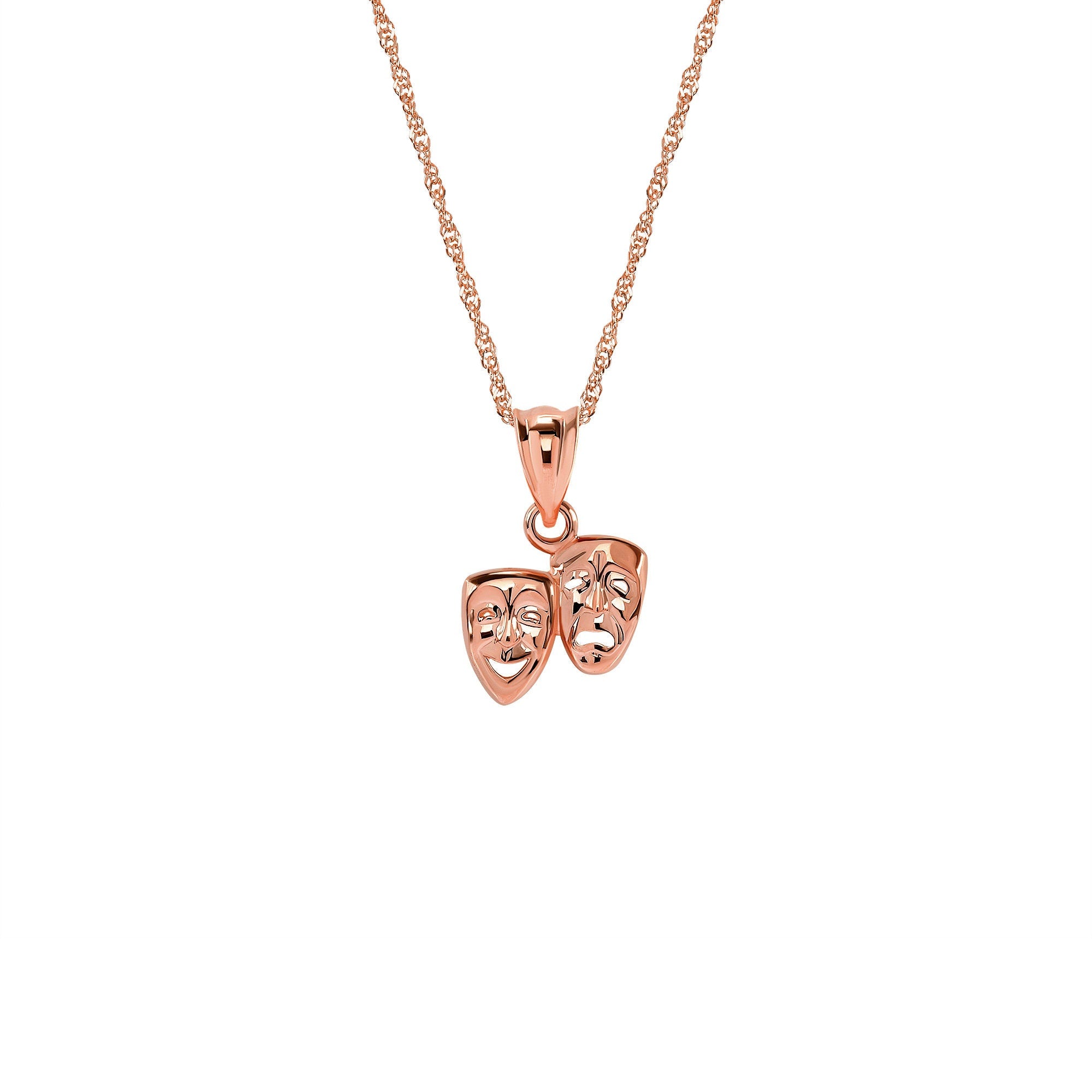 14K Gold Theater Mask Necklace - Comedy & Tragedy Pendant - Gianni Deloro