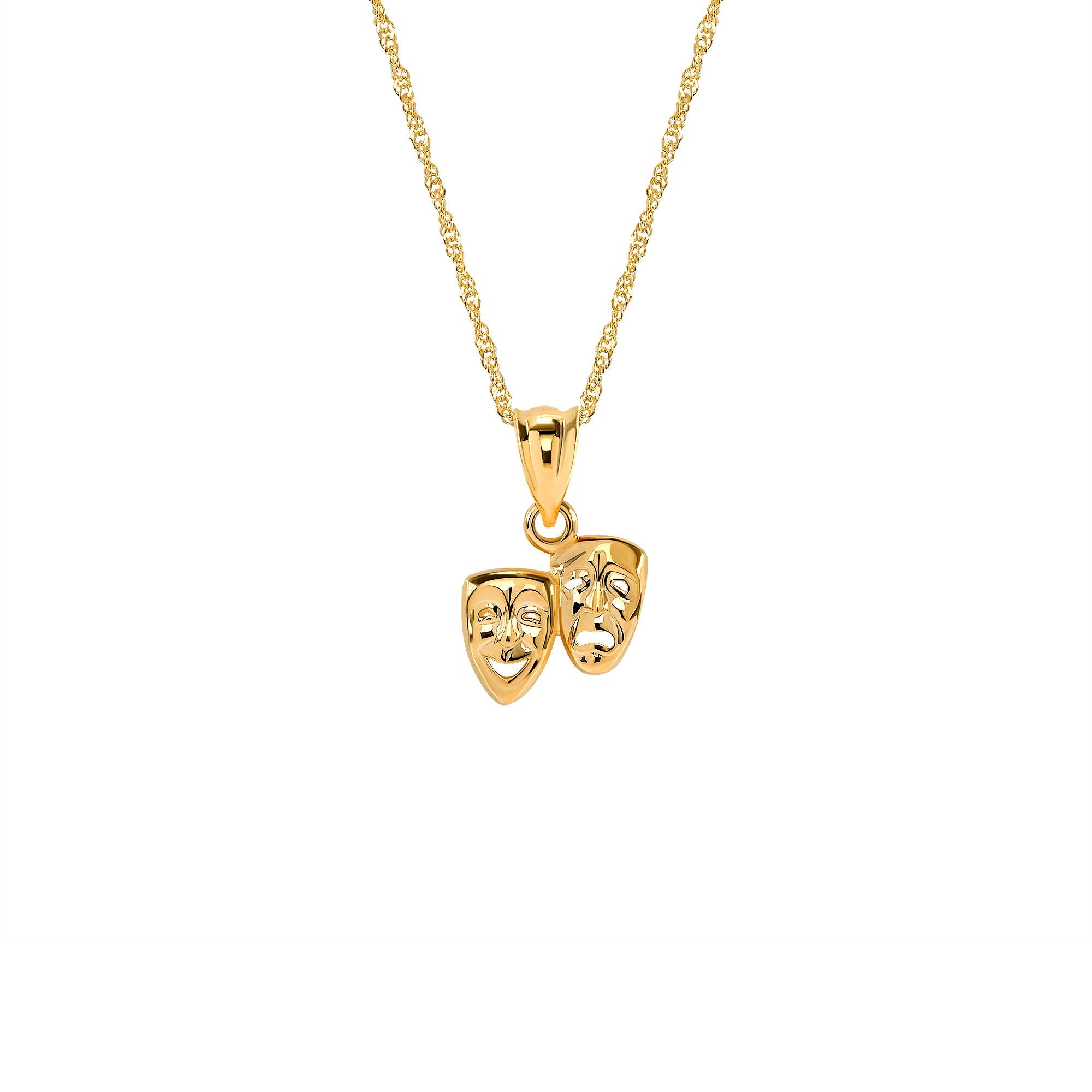 14K Gold Theater Mask Necklace - Comedy & Tragedy Pendant - Gianni Deloro