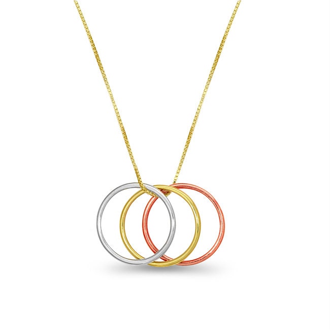 14K Gold Tricolor 3 Ring Necklace - Gianni Deloro