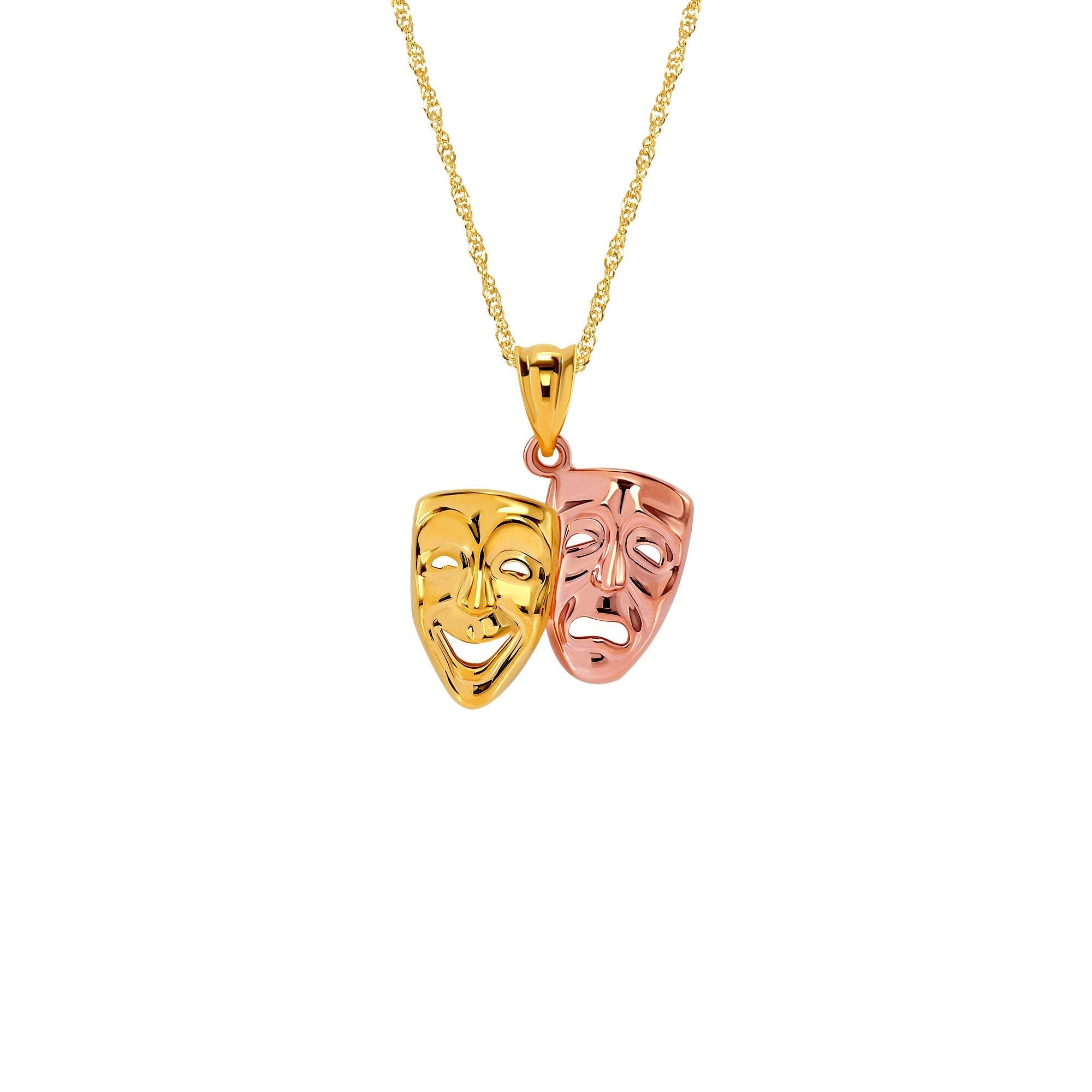 14K Gold Two Tone Comedy and Tragedy Mask Necklace - Gianni Deloro