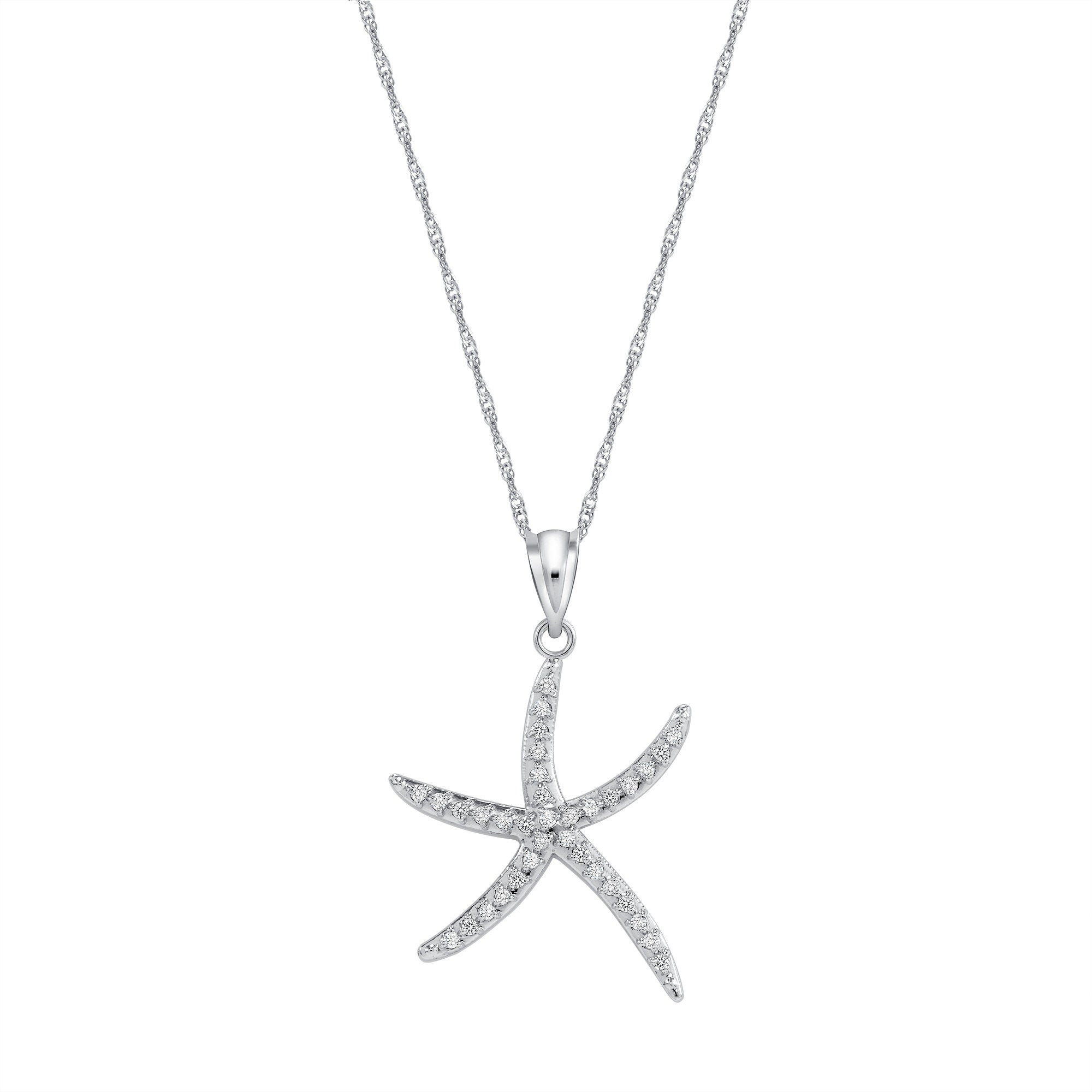 14K White Gold Starfish Necklace with Diamonds - Gianni Deloro