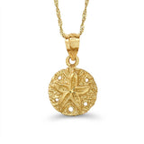 14k solid gold sand dollar pendant on an 18" solid gold chain