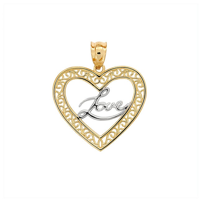 14k two tone solid gold Love Heart pendant