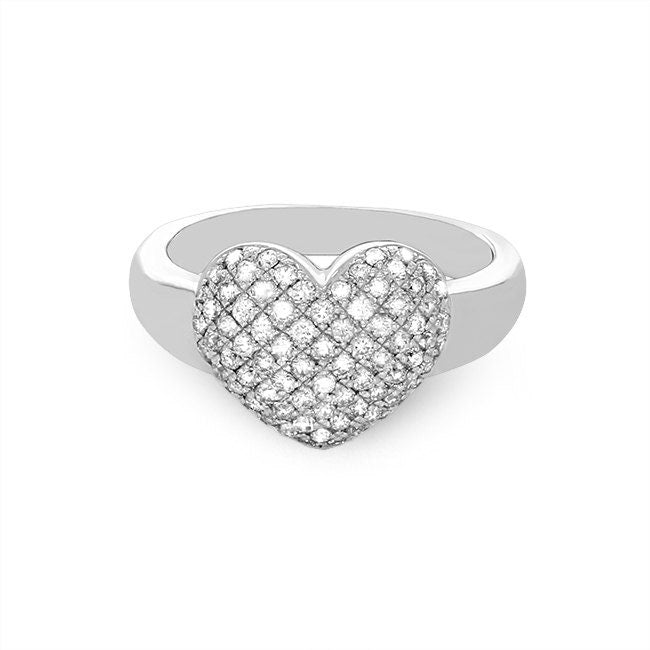 14k solid white gold diamond heart ring