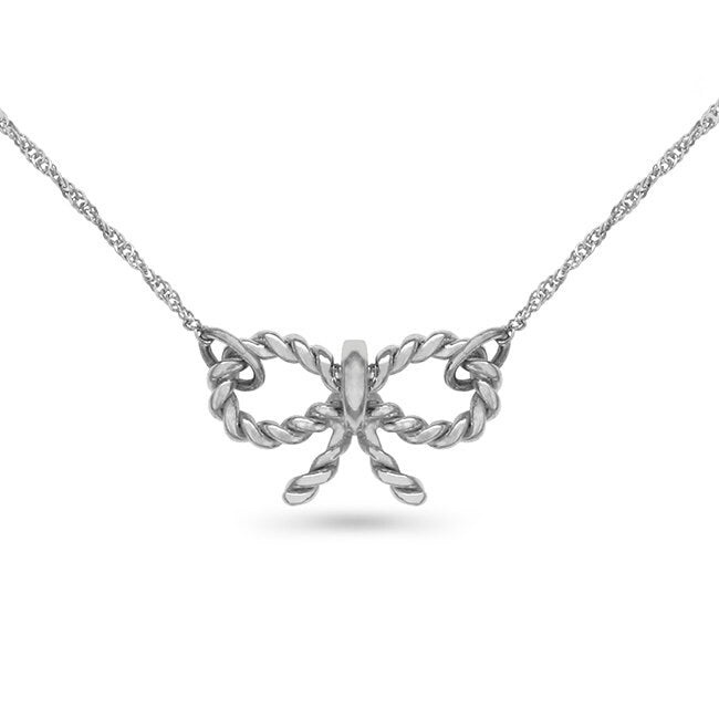 14k solid white gold bow necklace
