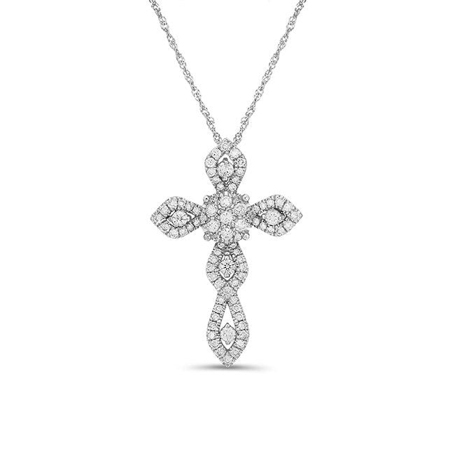 14k solid white gold .56ctw  diamond cross pendant on an 18" solid gold chain
