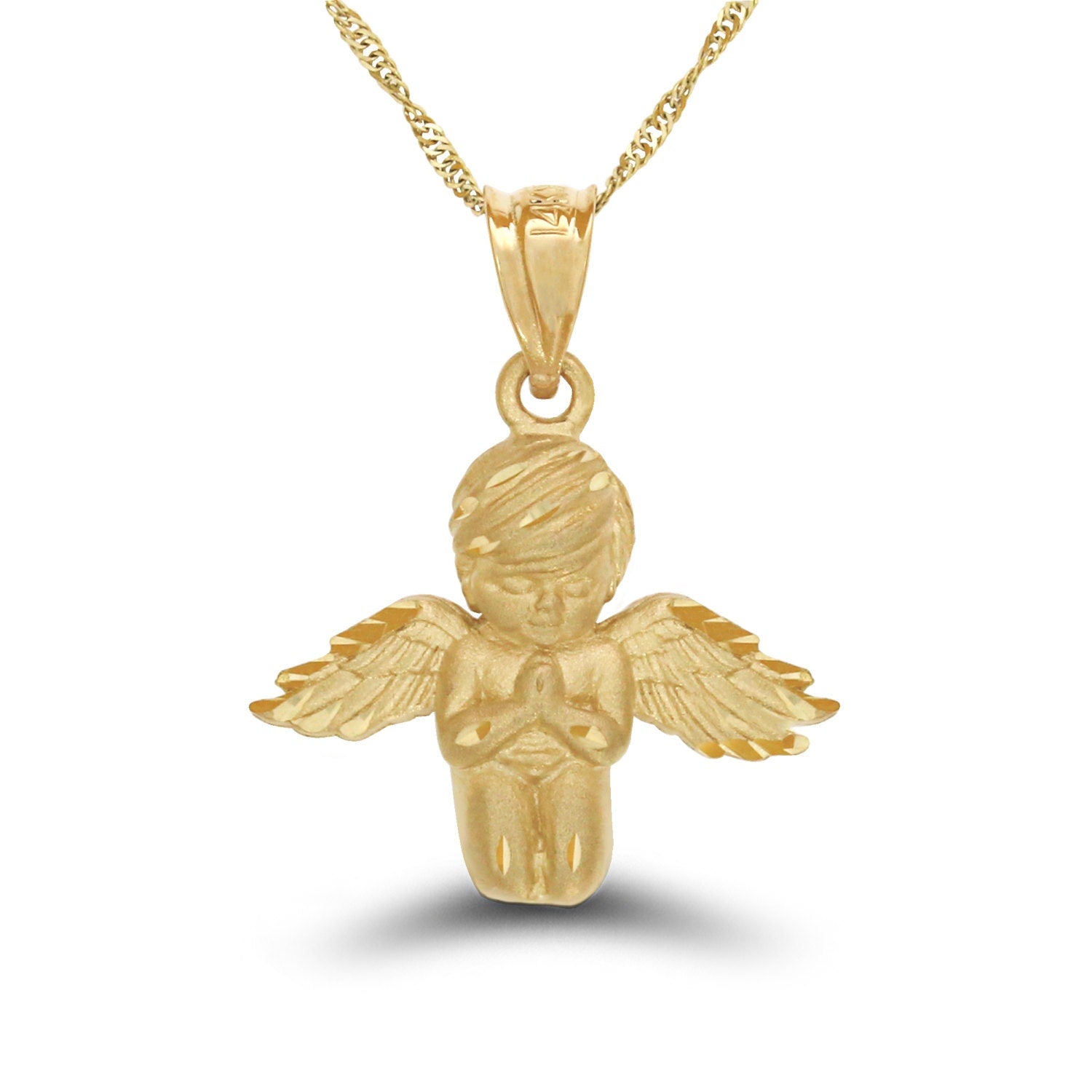 14k solid gold praying angel pendant with 18" solid gold chain