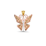 14k solid yellow and rose gold butterfly pendant
