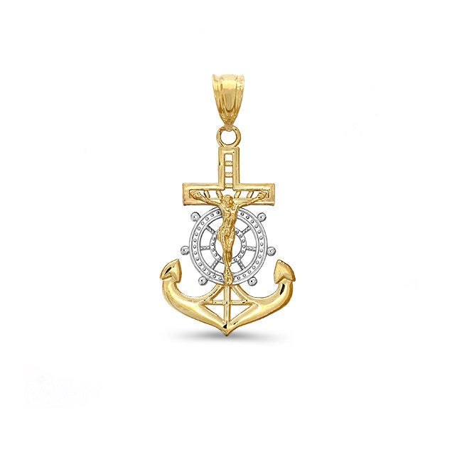 14k Two Tone solid gold Mariners Cross