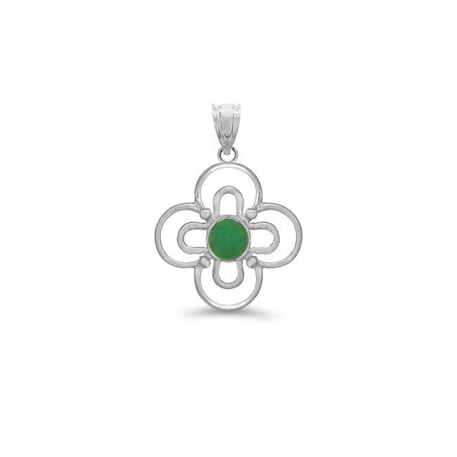 14k solid gold genuine emerald clover pendant
