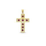 14k solid gold genuine ruby cross pendant