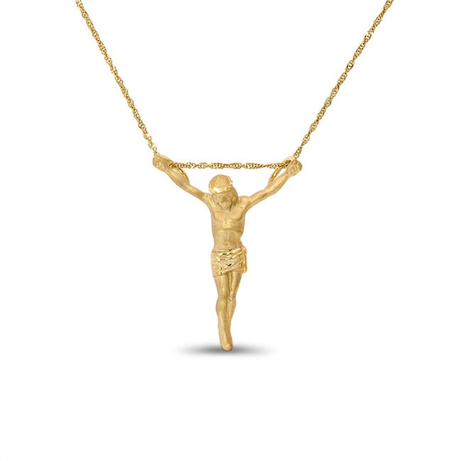 14k solid gold jesus pendant/slide necklace