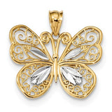 14k gold two tone butterfly pendant