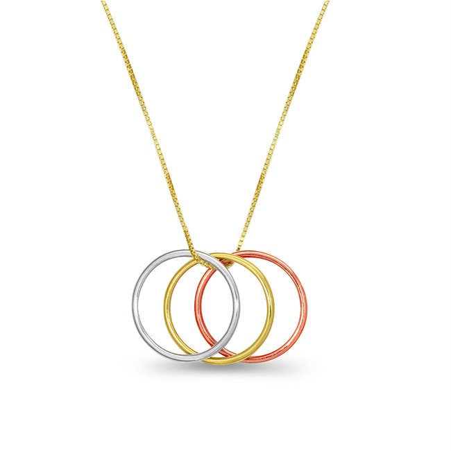 14k Tricolor 3 ring necklace