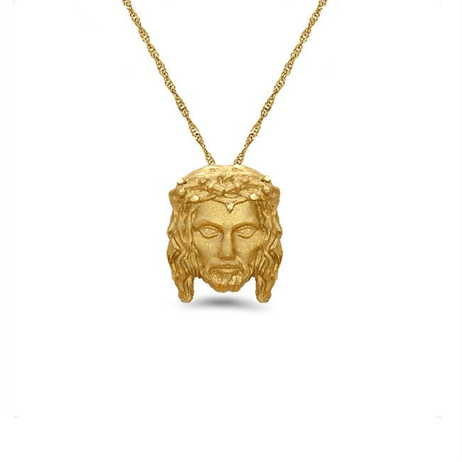 14k solid gold jesus head pendant with gold chain
