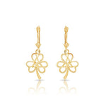 14k solid gold clover earrings with fleur de lis lever backs