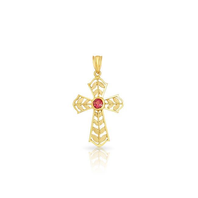 14k gold pink tourmaline cross pendant