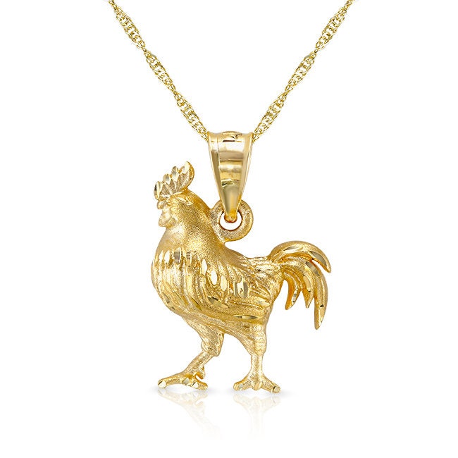 14k solid gold Rooster pendant on 18" gold chain
